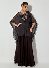 Black Chiffon Kaftan Embellished Top Paired With Panelled Sharara Pants