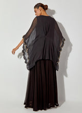 Black Chiffon Kaftan Embellished Top Paired With Panelled Sharara Pants