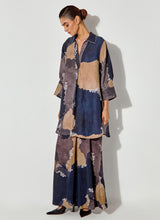 Multicolor Pure Linen Printed Shirt Paired With Crepe Panelled Pants