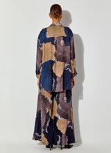 Multicolor Pure Linen Printed Shirt Paired With Crepe Panelled Pants