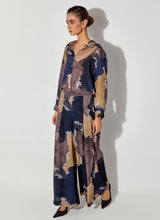 Multicolor Printed Shirt With Embroidered Collar Paired With Crepe Panelled Pants