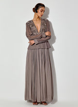 Grey Peplum Embroidered Dress