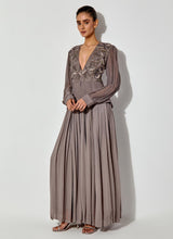 Grey Peplum Embroidered Dress