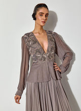 Grey Peplum Embroidered Dress