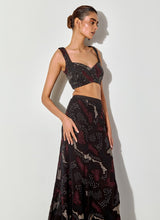 Multicolor Embroidered Skimpy Top Paired Embroidered Mermaid Skirt With Back Trail