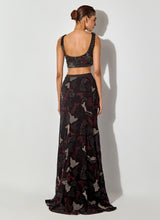 Multicolor Embroidered Skimpy Top Paired Embroidered Mermaid Skirt With Back Trail