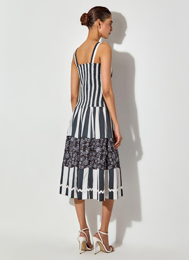 Black Printed And Embroidered Mid Calf Length Dress