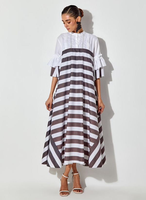 Multicolor Printed Long Maxi Dress With Lace Detailing