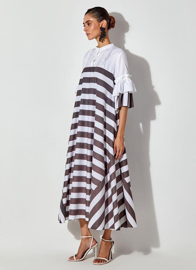 Multicolor Printed Long Maxi Dress With Lace Detailing