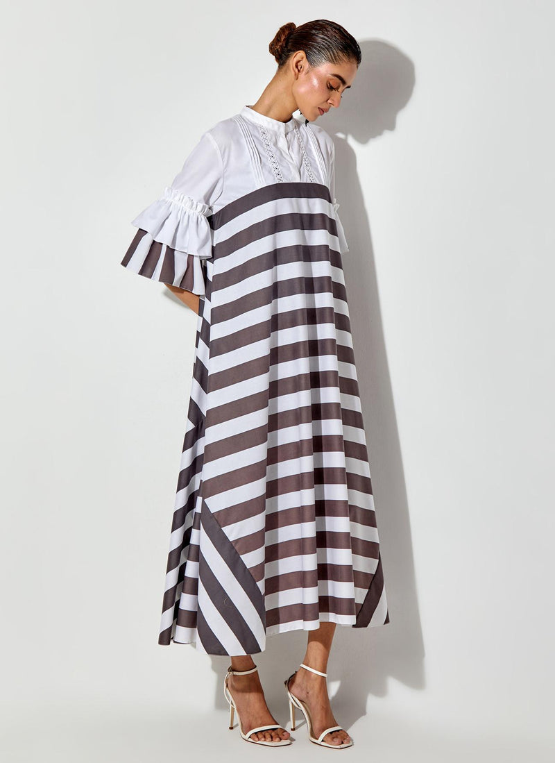 Multicolor Printed Long Maxi Dress With Lace Detailing