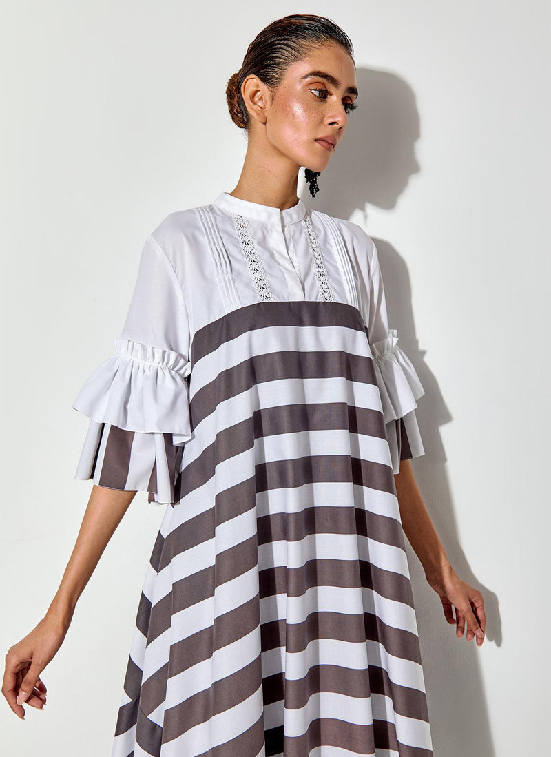 Multicolor Printed Long Maxi Dress With Lace Detailing