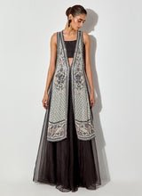 Multicolor Printed And Sequin Embroiderd Jacket Cape With Inner Pafired With Organza Skirt