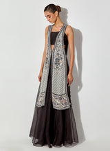 Multicolor Printed And Sequin Embroiderd Jacket Cape With Inner Pafired With Organza Skirt