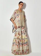 Off White Sequin Printed Tiered Sharara With Kaftan Top