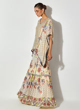 Off White Sequin Printed Tiered Sharara With Kaftan Top