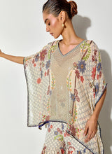 Off White Sequin Printed Tiered Sharara With Kaftan Top