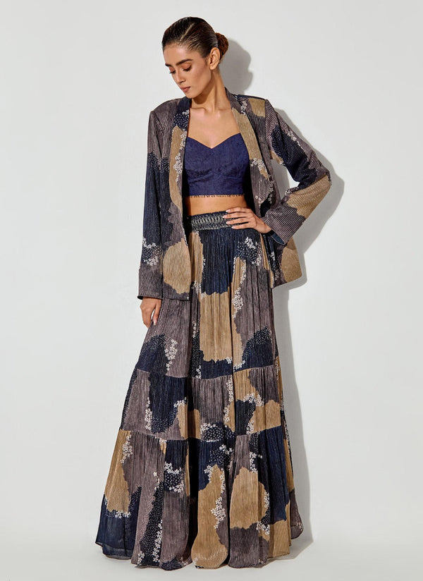 Multicolor Tier Skirt In Textured Georgette With Smocking On Waist