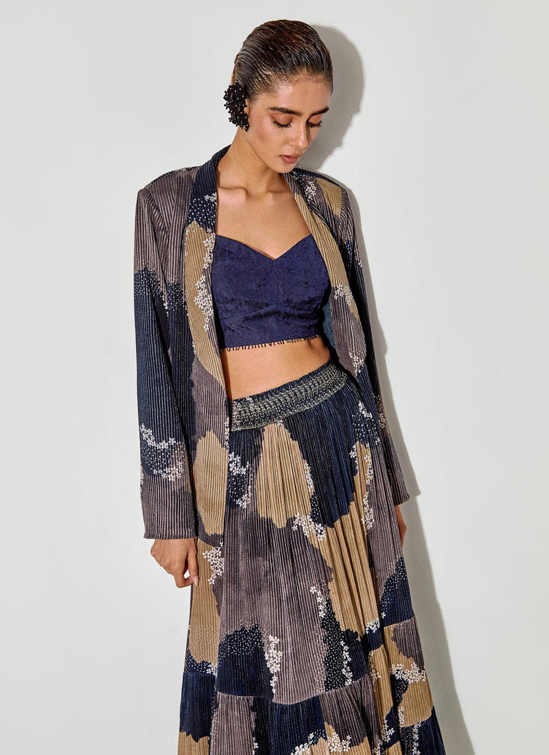 Multicolor Tier Skirt In Textured Georgette With Smocking On Waist