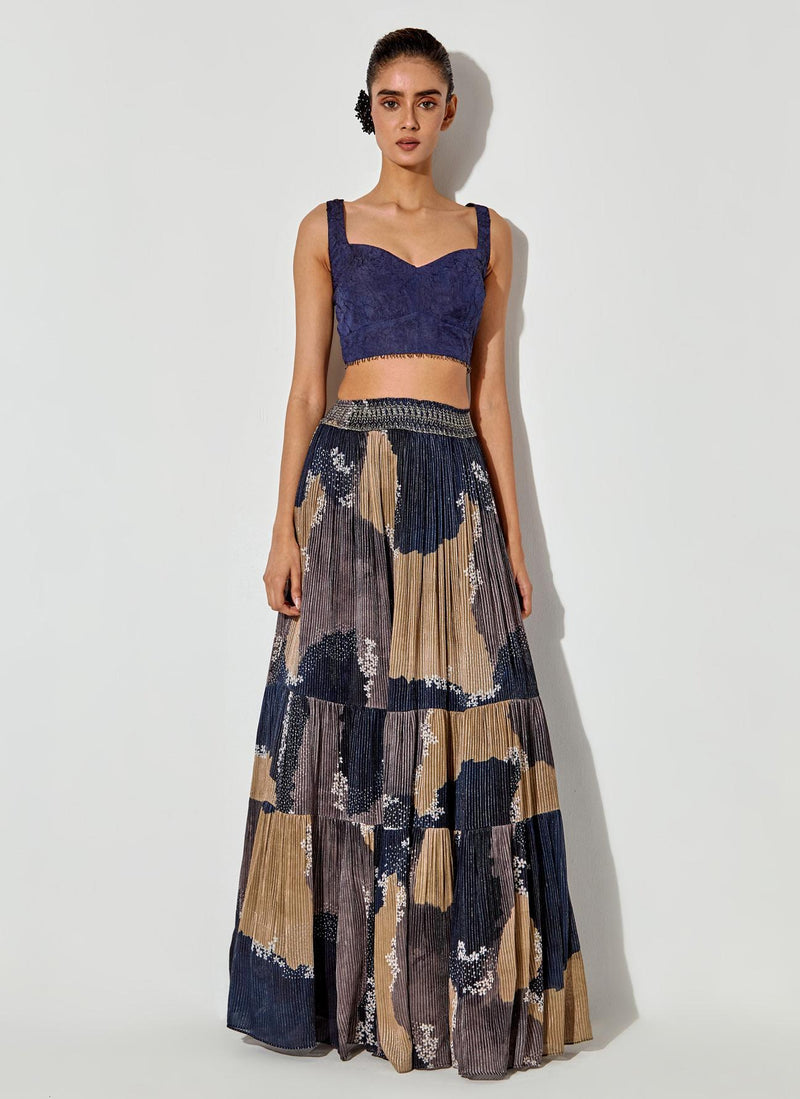 Multicolor Tier Skirt In Textured Georgette With Smocking On Waist