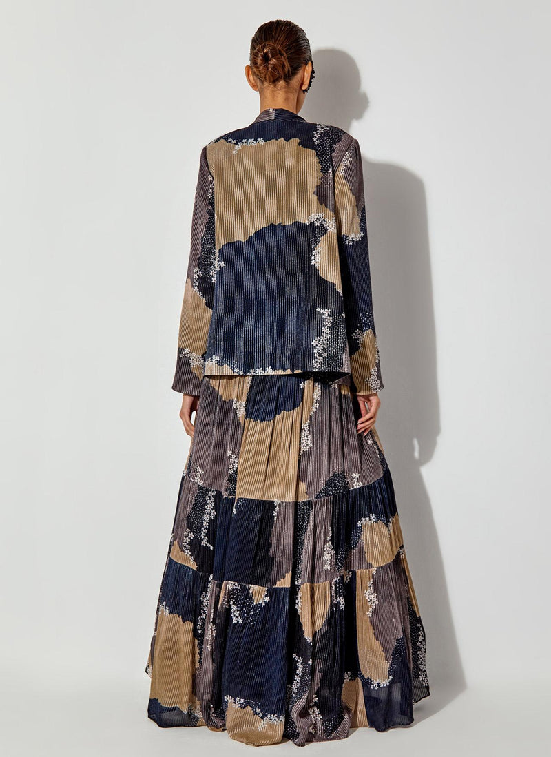 Multicolor Tier Skirt In Textured Georgette With Smocking On Waist