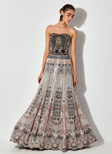 Multicolor Printed And Sequin Embroidred Skirt Paired With Hand Embellished Corset Blouse