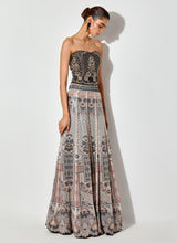 Multicolor Printed And Sequin Embroidred Skirt Paired With Hand Embellished Corset Blouse