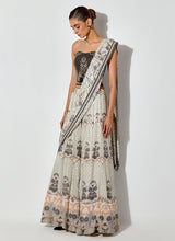 Multicolor Printed And Sequin Embroidred Tiered Drape Lehnga Saree Paired With Hand Embellished Corset Blouse