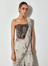 Multicolor Printed And Sequin Embroidred Tiered Drape Lehnga Saree Paired With Hand Embellished Corset Blouse