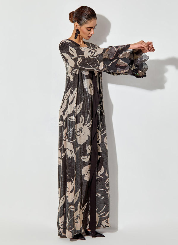 Black Sequin Floral Printed Dress