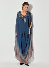 Blue Shaded Drape Dress In Thread And Sequence Embroidery