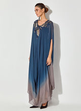 Blue Shaded Drape Dress In Thread And Sequence Embroidery