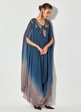 Blue Shaded Drape Dress In Thread And Sequence Embroidery