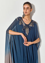 Blue Shaded Drape Dress In Thread And Sequence Embroidery