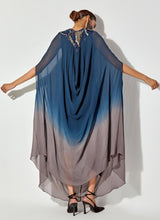 Blue Shaded Drape Dress In Thread And Sequence Embroidery