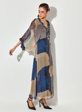 Multicolor Textured Maxi Dress With Embroidered Detailing On Neck And Sleeves