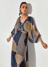 Multicolor Textured Maxi Dress With Embroidered Detailing On Neck And Sleeves