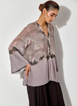 Grey/ Black Printed, Pleated And Embroidery Top Paired With Panelled Sharara Pants