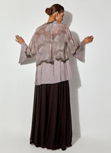 Grey/ Black Printed, Pleated And Embroidery Top Paired With Panelled Sharara Pants
