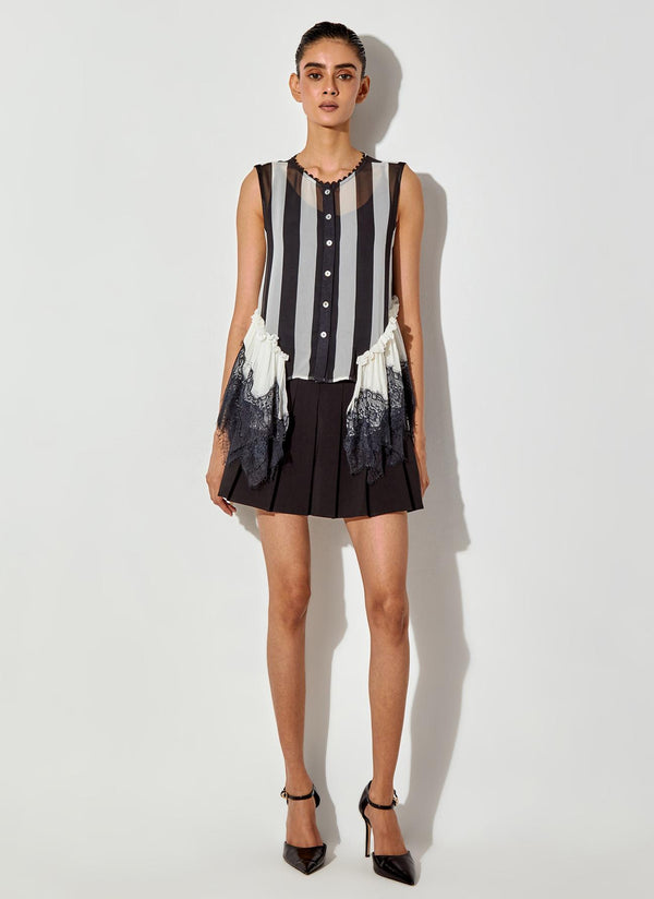 Multicolor Stripe Printed Top With Lace Detailing