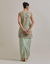 Sage Green Water Glimmer Long Tunic Paired With Satin Drape Skirt