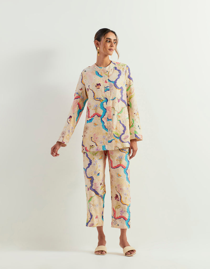 Eclectic Chanderi Silk Printed Jacket And Pants