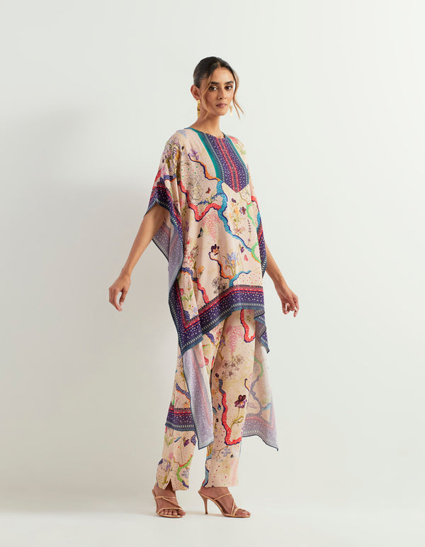 Eclectic High Low Printed Tunic With Pants