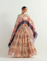 Eclectic Printed Dupatta Cape With Inner Paired With Printed Skirt
