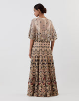 Off White Embellished Skirt with Cape Set