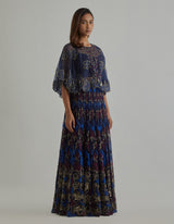 Blue Embroidered Skirt with Cape