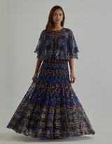 Blue Embroidered Skirt with Cape