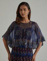 Blue Embroidered Skirt with Cape