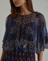Blue Embroidered Skirt with Cape