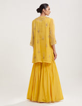 Yellow Hand Embroidered Kurta with Sharara and Dupatta