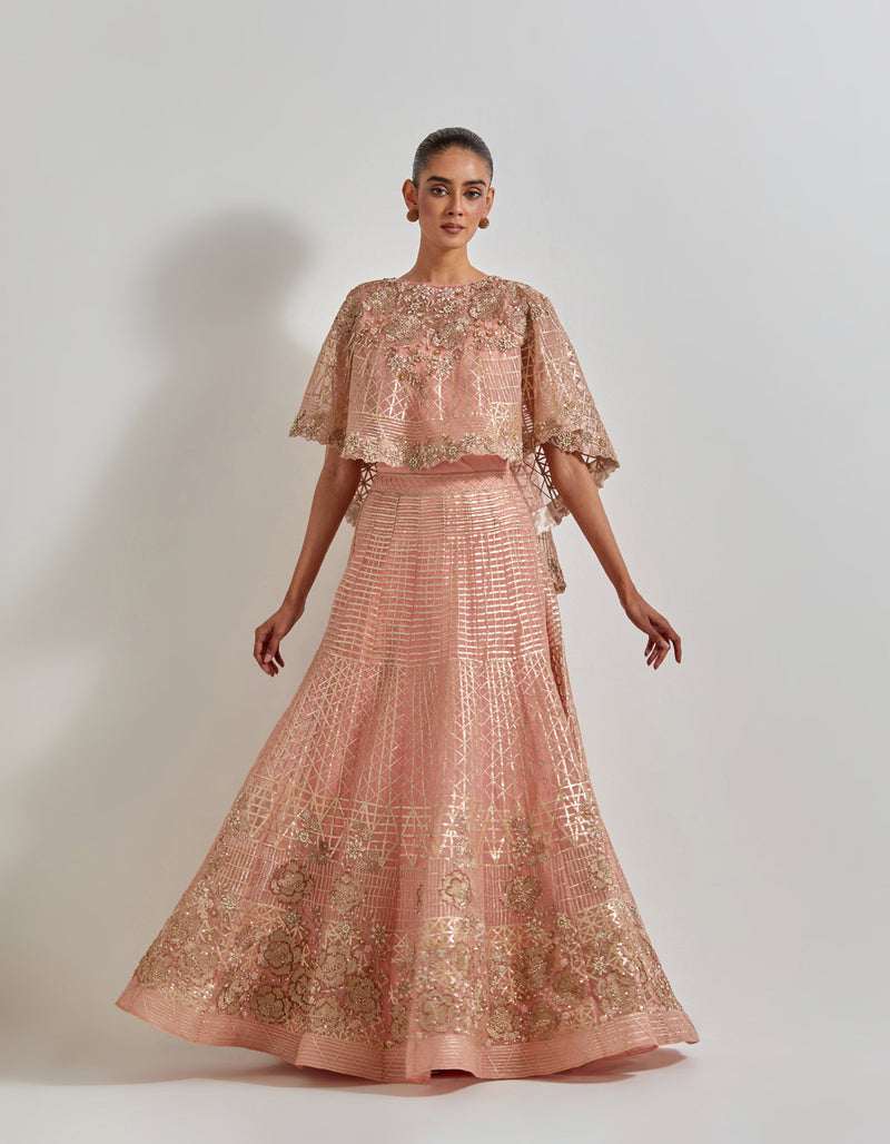 Desert Rose Cape Paired With Fully Embroidered Skirt